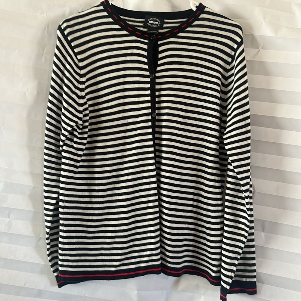 Designer Studio Originals Women’s Cardigan Black/White Striped Size Medium